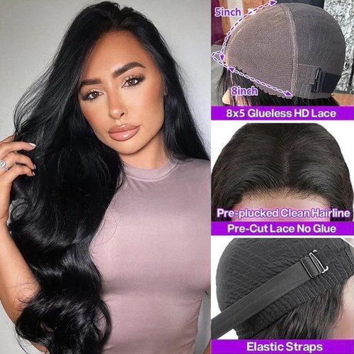 IDHERE 24 Inch 8x5 HD Lace Closure Wigs Human Hair Wear and Go Glueless Human Hair Pre Plucked Pre Cut 180% Density Body Wave Lace Front Wigs Human Hair for Women