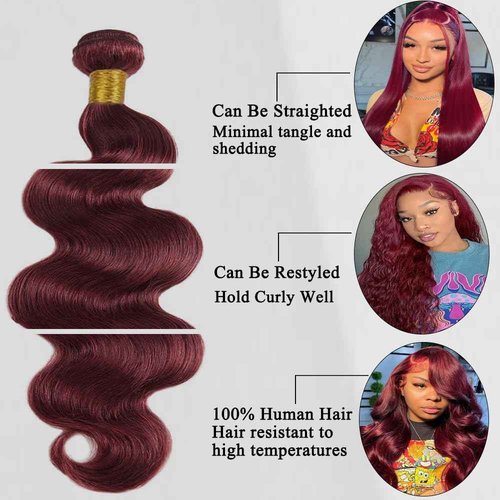 ZGGTL Burgundy Bundles Human Hair 12A 100% Brazilian Raw Human Hair Bundles Quick Weave Double Weft Natural Black for Women Hair Extensions(26Inch)
