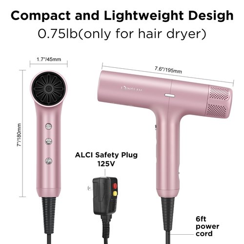 Hair Dryer, IG INGLAM 110, 000 RPM High-Speed Blow Dryer with LED Display, 1300W Low Noise Negative Ionic Hairdryer, 3 Temps & 3 Speeds Cool Switch & Memory Function, Lightweight, Rose Pink