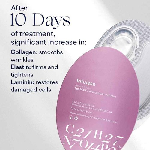 Intuisse - Active NAD+ Collagen Eye Mask - 5% Pharma-Grade NAD+ Advanced Liposomal Formulation - Smoothing & Depuffing Patches - Peptide-Enhanced Undereye Treatment (0.44 fl oz)