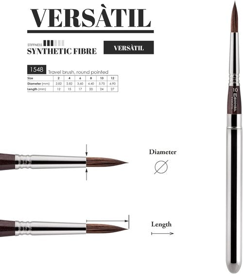 Escoda | Watercolour | Versàtil Set with 3 Round Travel Brushes for Watercolour | Size 2,6,10 | 3 Brushes | Synthetic Kolinsky | Round Pointed