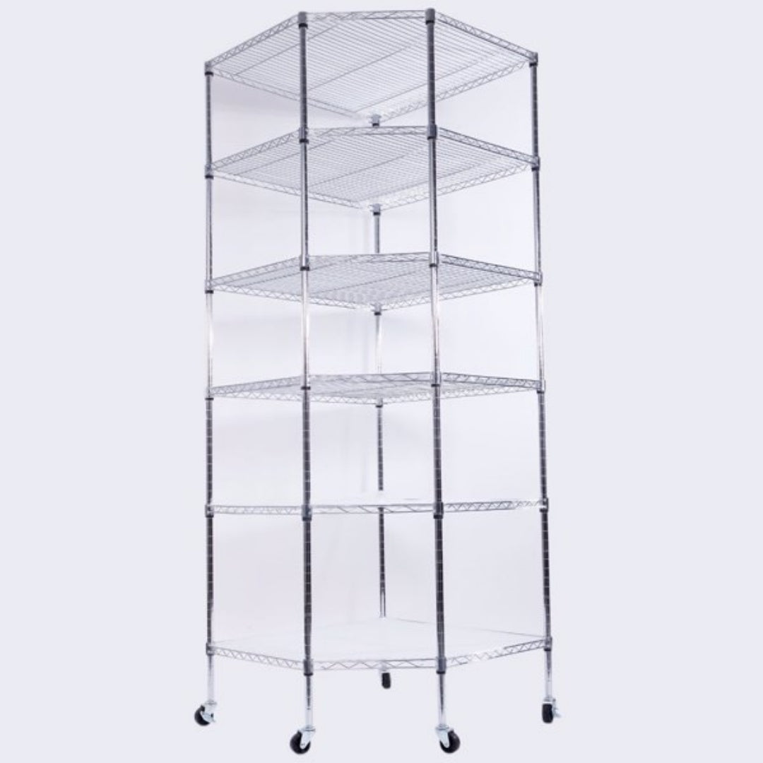 6-Layer Polygonal Corner Shelving Unit - Chrome Plated Storage Rack