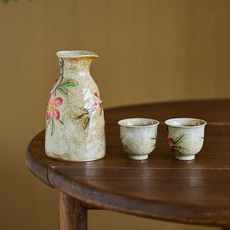 Hand-Painted Peach Blossom Ceramic Jug Set for Home & Garden Décor