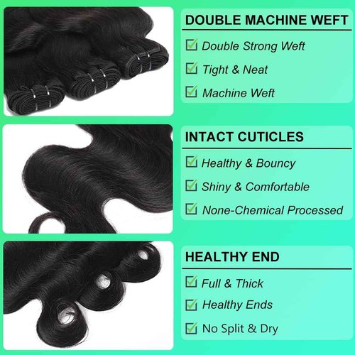 DEWELLY 12A Raw Body Wave Bundles Human Hair 20 22 24 Inch 100% Unprocessed Brazilian Virgin Human Hair Extensions 3 Bundles Deals Human Hair Natural Black Quick Weave Bundle for Women
