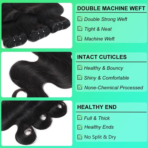 Brazilian Human Hair Bundles 14 16 18 Inch Body Wave Bundles Human Hair 12A Raw 100% Unprocessed Virgin Hair Weave 3 Bundles Deals Human Hair Natural Black Body Wave Human Hair Bundles for Women
