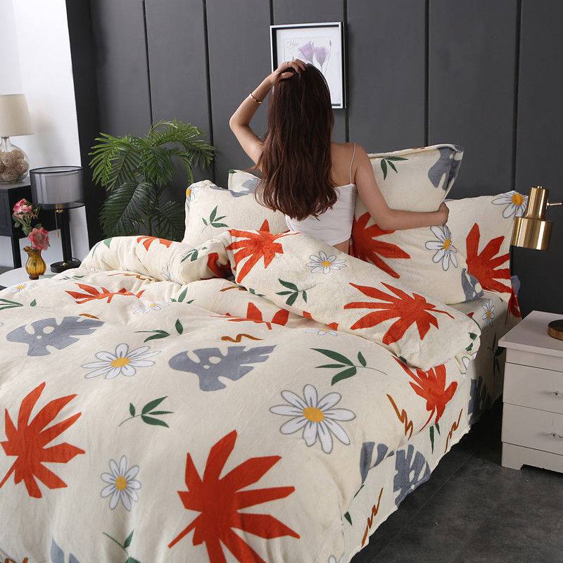 Winter Double-Sided Fleece Coral Quilt Cover Set - Thickened Warm Bedding