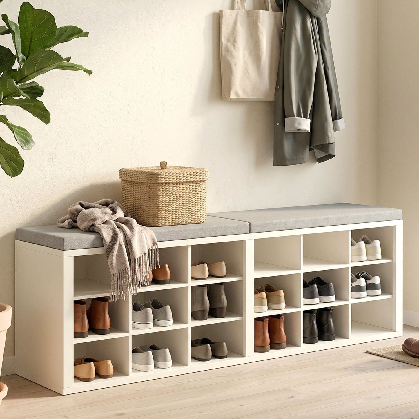 Shoe Storage Bench Minimalist Wood Strong Load Bearing Entryway With