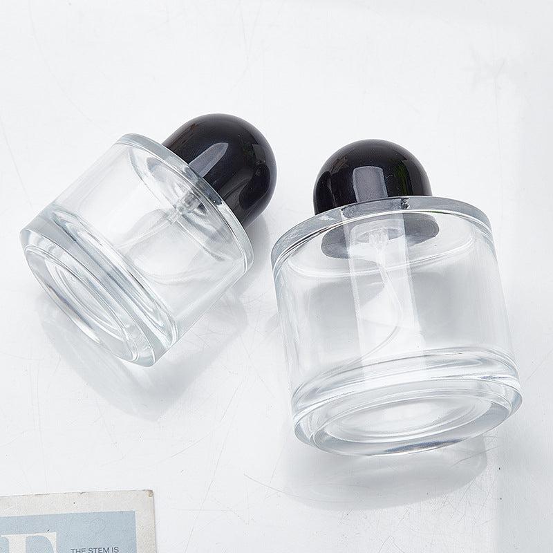 Short Cylindrical Glass Perfume Spray Bottles - 30ml, 50ml, 100ml Transparent