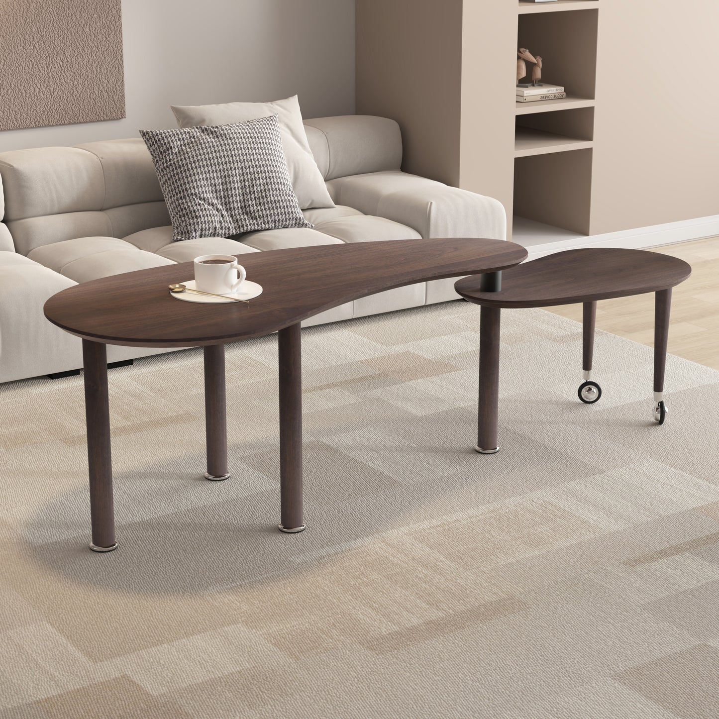 360 Degree Rotatable Coffee Table - Walnut OAK Veneer Top