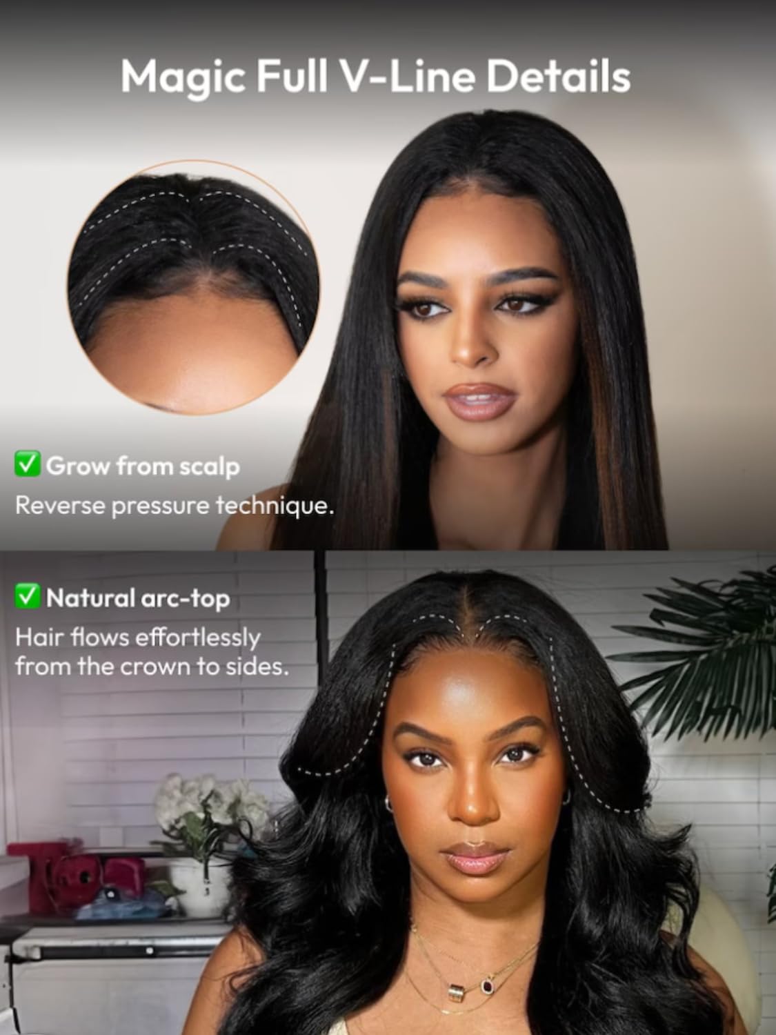 KLAIYI EasiContour V Part Wig Human Hair Body Wave Glueless Upgrade U Part Wig No Leave Out No Gel Clip in Half Wig V Shape Pull and Go Beginner Friendly Ready to Wear Natural Black Color 150% 16Inch
