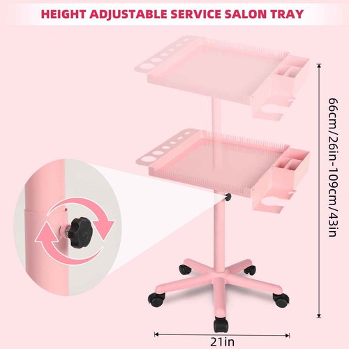 LKT COBTAC Extension Salon Tray Hair Extension Cart Tray Pink Multi-Function Extensions Rolling Tray with Blow Dryer Holder and Storage Platform