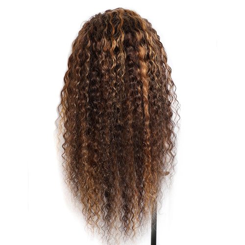 28 Inch P4/30 Chocolate Brown Headband Wig Human Hair 150% Density Grade 8A Unprocessed Brazilian Virgin Hairs Machine Made Highlight Brown Deep Wave Headband Wig Human Hair None Lace Front Wig