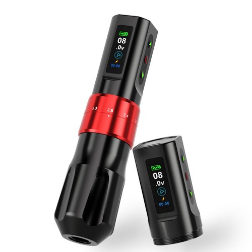 BIGWASP Z3 Wireless Rotary Tattoo Machine Pen, 6 Adjustable Stroke Lengths, 1,800mAh Battery with Extra Battery, Coreless Motor for Professional Artists - Black