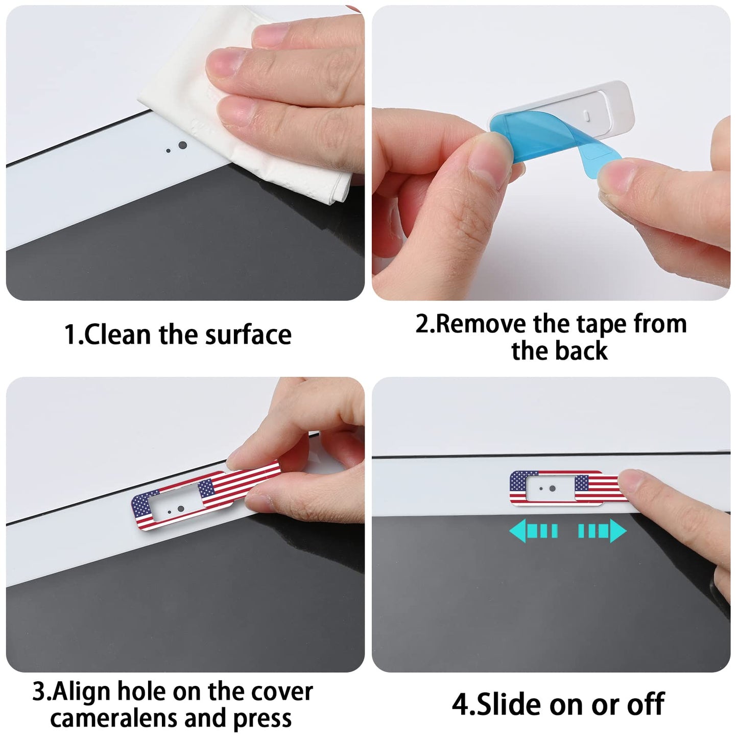 ZYAOTWQZ Webcam cover, 3 pieces, laptop camera cover, privacy shielding capacity is twice as big as the traditional, suitable for computer mobile phones, laptops, tablets and so on (American flag)