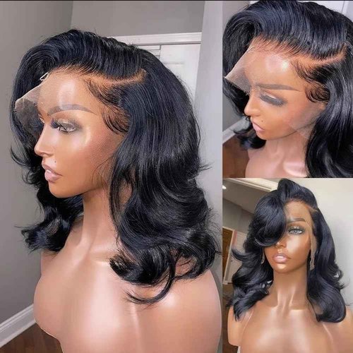 UVVUVV 13x4 Body Wave Lace Front Wigs Human Hair 180 Density 16 Inch Lace Frontal Wigs Human Hair Pre Plucked HD Transparent Short Body Wave Wigs for Women Natural Black Color