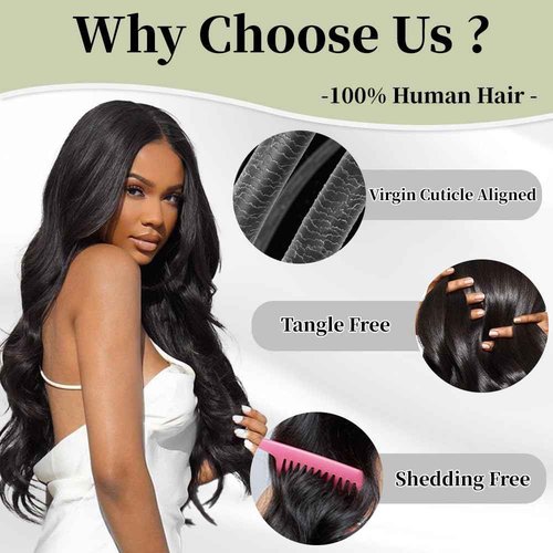 BeCools 22 Inch 13x6 Lace Front Wigs Human Hair 200 Density Tangle-Free Natural Black