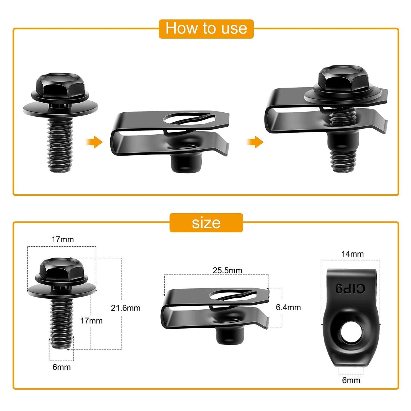 GOOACC GRC-70 35PCS Engine Under Cover Splash Shield Guard Body Bolts Bumper Fender Liner Push Retainer Fastener Rivet Clips , black