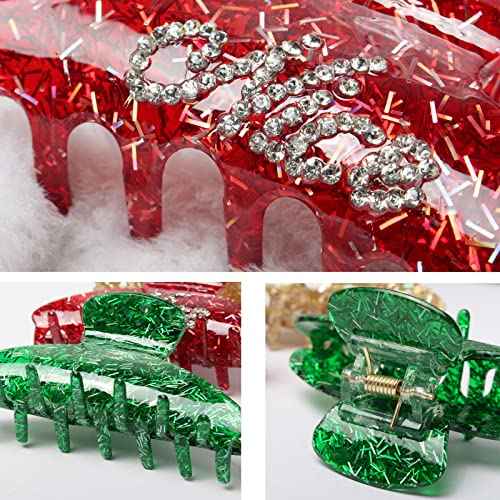 3Pcs Christmas Hair Claw Clips for Women Girls Green Gold Hair Clips Cute Rhinestone Red Hair Claws Christmas Hair Accessories
