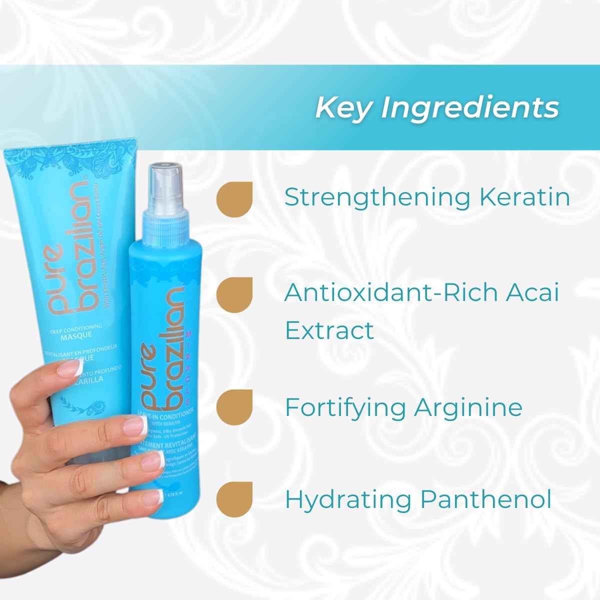 PURE BRAZILIAN Nourishing Hair Treatment Bundle - Deep Conditioning Mask (8oz) & Leave In Conditioner for Restoring Hair Health and Shine (6.78 Oz)