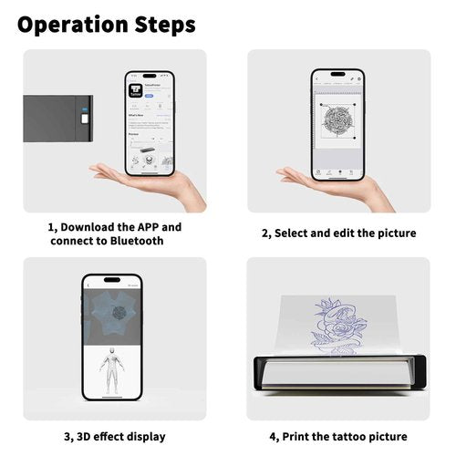 Wormhole Tattoo Stencil Printer, Wireless Bluetooth Tattoo Printer with 2500mAh Battery, Portable Tattoo Thermal Copier Machine Compatible with Smartphones & PC N202007