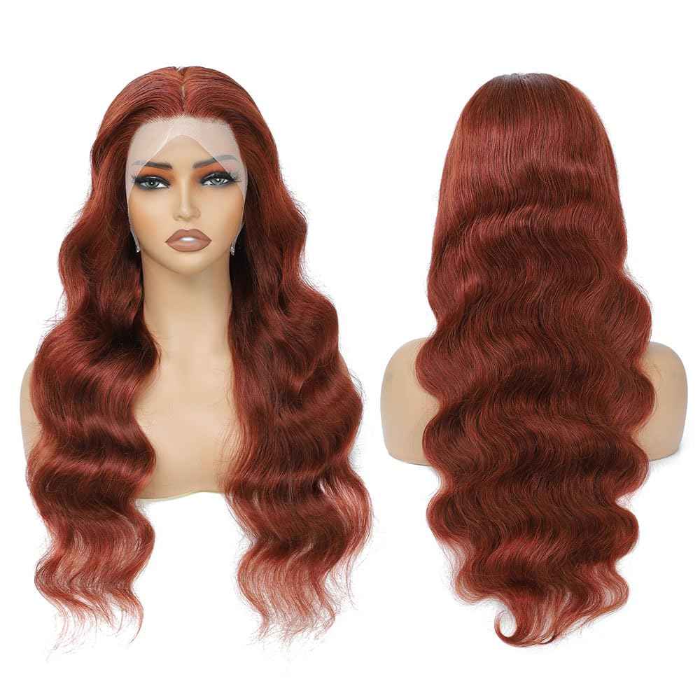 24 inch Reddish Brown Lace Front Wigs Human Hair 13x4 Body Wave HD Lace Frontal Wigs for Women 180 Density Auburn Colored Copper Red Pre Plucked with Baby Hair