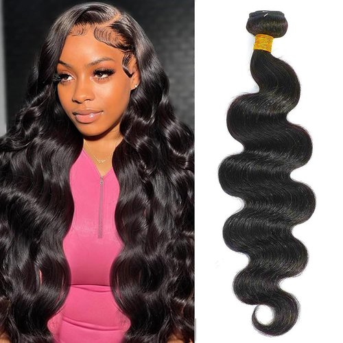 Aomllute Body Wave Bundles Human Hair 12A Grade Brazilian Human Hair Bundles Body Wave One Bundle Only 100% Unprocessed Weave Bundles Human Hair Natural Black (30 Inch)