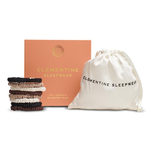 Clementine Sleepwear Organic Silk Scrunchie Set Ice Cream | 8 Skinny Scrunchies Made with GOTS Certified Silk for Frizz-Free Styling and Gentle Hair Care