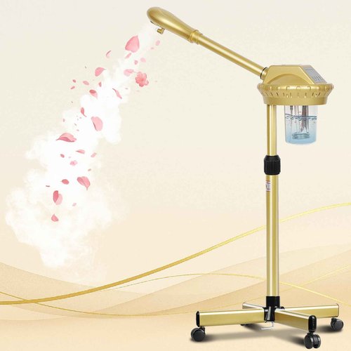 Facial Steamer Professional with More Steam for Deep Cleansing and Hydration, Estheticians Steamer on Wheels with Time Setting, Face Steamer Adjustable Height for Beauty, Spa and Home Use（Golden）