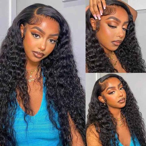 ALEPAZ 30 Inch Lace Front Wig Human Hair Deep Wave 13x4 HD Transparent Lace Frontal Curly Wigs for Women Human Hair 180% Density Glueless Wigs Human Hair Pre Plucked with Baby Hair Natural Black