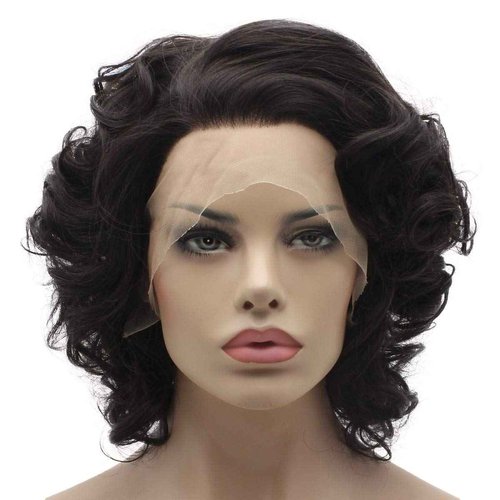 Lushy Lace Front Synthetic Short Wavy Black and Brown Mix Wig - Heat Friendly Heavy Density Stylish