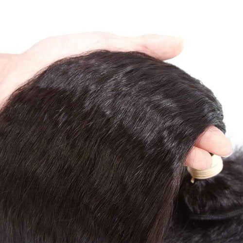 DMS Kinky Straight Hair 3 Bundles Yaki Straight Bundles Human Hair For Black Women 100% Unprocessed Brazilian Remy Hair Natural Black Color (20 22 24)
