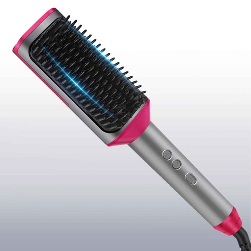 Hair Straightener Brush, 3X Denser Bristles, 2 in 1 Brush Straightener for Women, MCH Fast Heating Dual Voltage Flat Iron Comb for Curly Hair