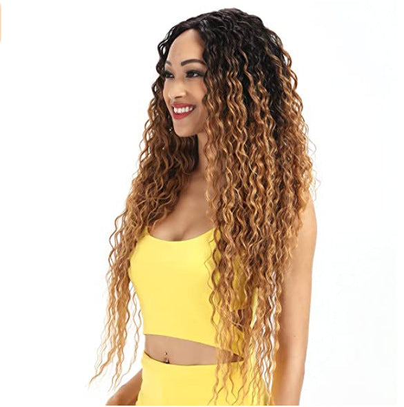 Golden Rose Mesh Long Curly Hair Wig - Style A