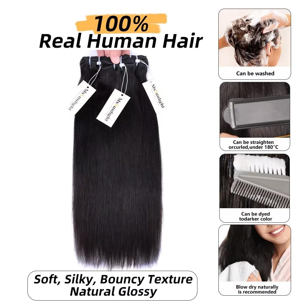 15A RAW Virgin Human Hair Bundle 100% Unprocessed Brazilian Straight Human Hair Extensions Weave Bundles NO.1 Quality One Direction Cuticles Raw Hair Extension Can Be Dyed Bleached Thick Ends 28 Inch