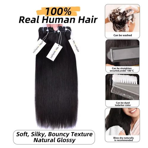 15A RAW Virgin Human Hair Bundle 100% Unprocessed Brazilian Straight Human Hair Extensions Weave Bundles NO.1 Quality One Direction Cuticles Raw Hair Extension Can Be Dyed Bleached Thick Ends 24 Inch