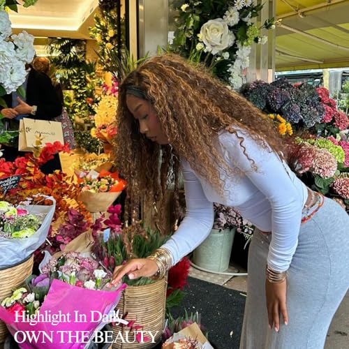 ALHER Honey Blonde Highlight Water Wave Bundles 26 Inch P4/27 Ombre Single Bundles Wet and Wavy Bundles Human Hair Highlight Brown Color 12A 100% Brazilian Virgin Remy Hair for Black Women Soft Thick