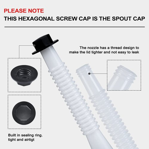 Gas Can Spout Replacement Kit, Gas Can Nozzle Replacement (2 Kit-White) All gaskets are installed and ready to use upon receipt. For 1/2/5/10 gallon gas can. Easy and convenient to use