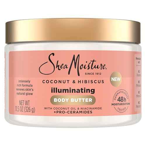 SheaMoisture Illuminating Body Butter with Coconut & Hibiscus, Niacinamide and Pro-Ceramides, Renewing Skin¡¯s Natural Glow, 48H Moisturizing 11.5 oz