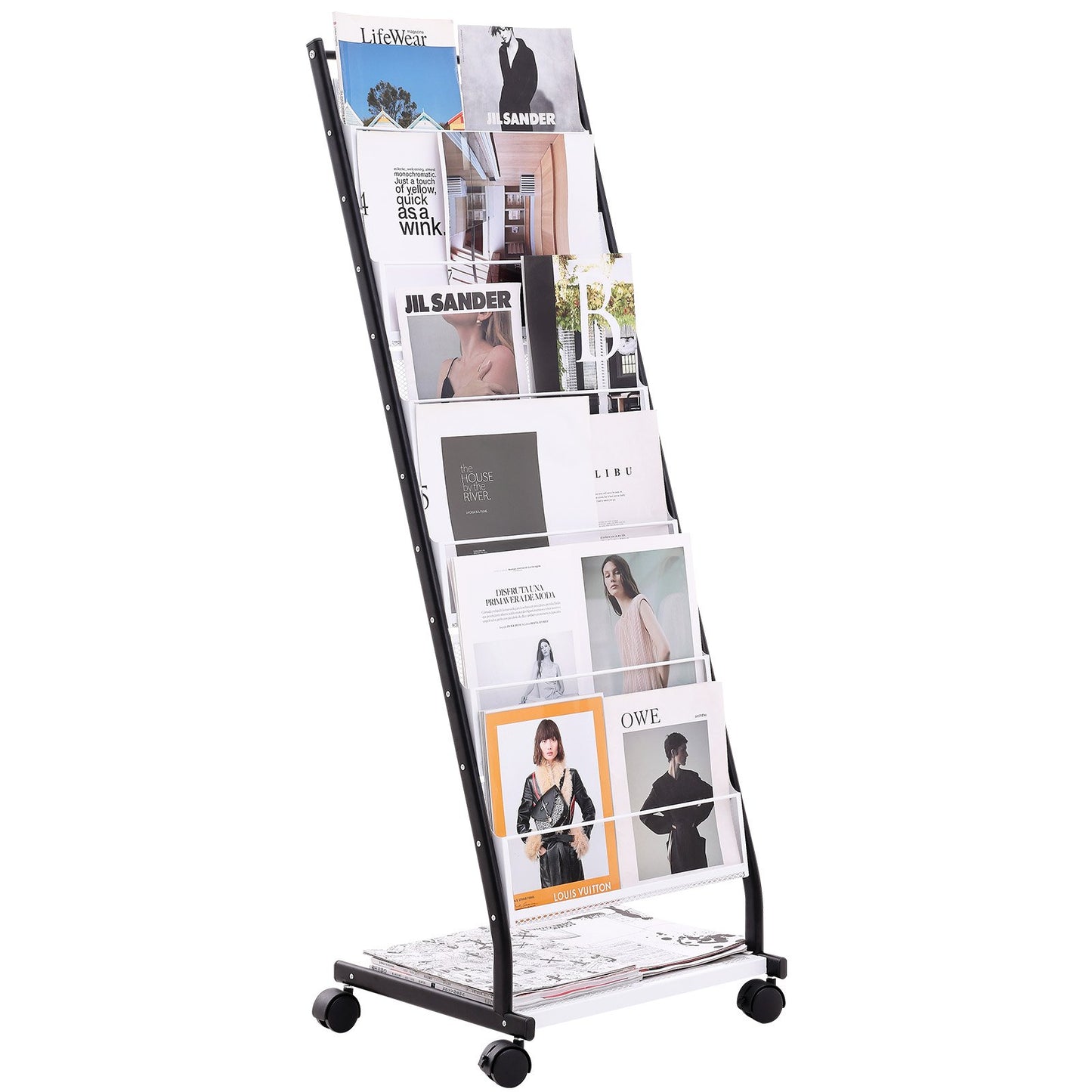 6-Tier Brochure Display Rack with Wheels - Magazine Holder