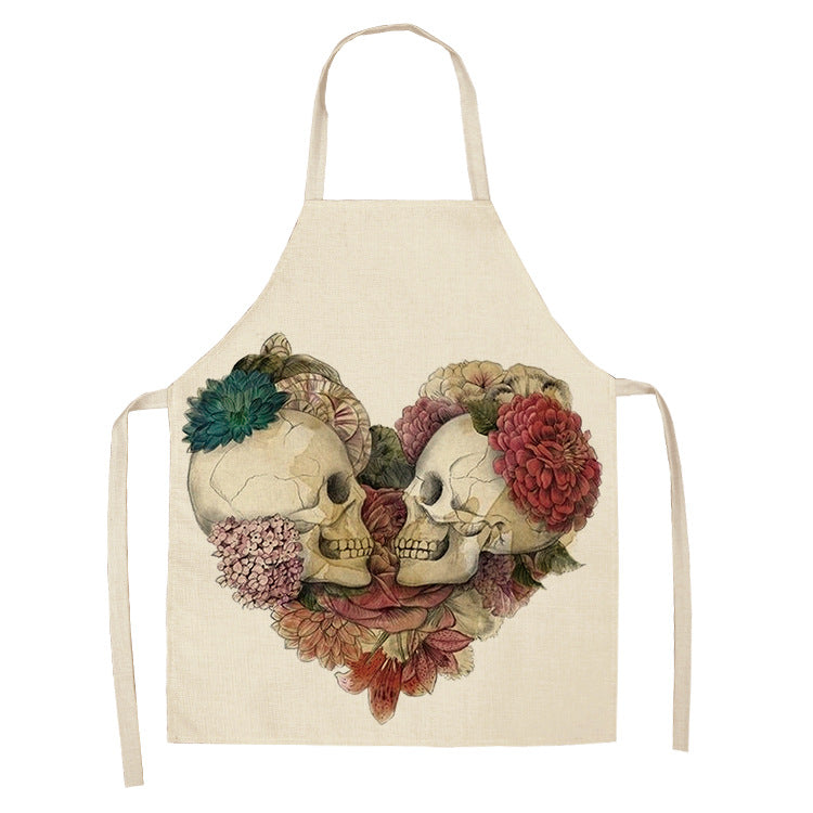 Cotton and Linen Skull Apron - Modern Kitchen Cooking Tool, 68x55cm