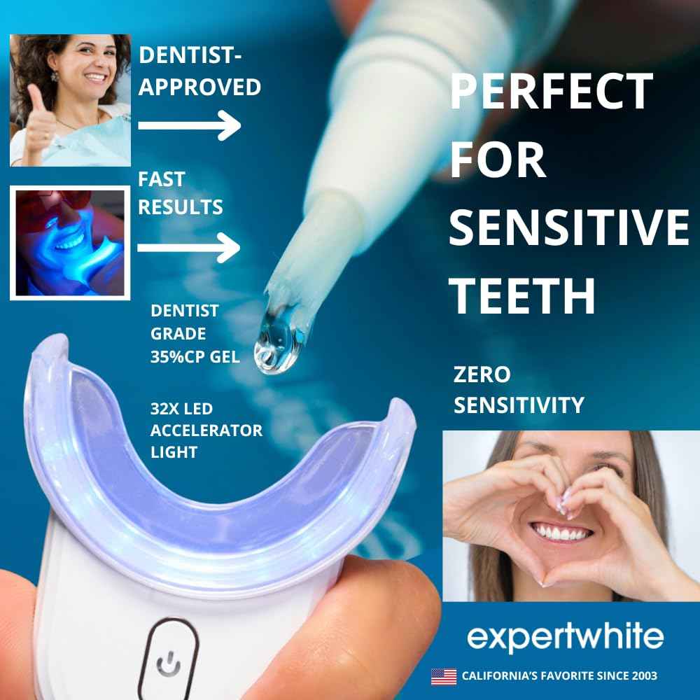 Instant Glo Teeth Whitening Kit with 32x LED Accelerator Light, Best Smile Whitener Gel Pens. Fast Results, for Sensitive Teeth, Enamel-Safe, Dentist-Trusted Incl. Mouth Tray, UV Light Whitening Kit