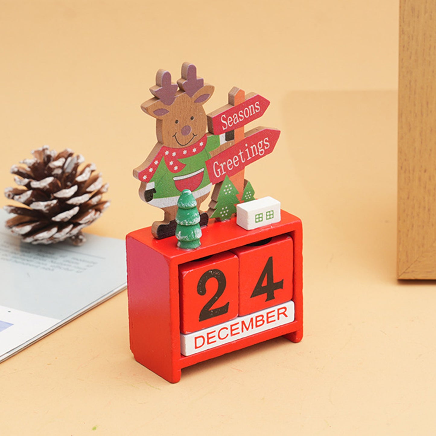 Xmas Desk Calendar - Wooden Block Tabletop Decoration