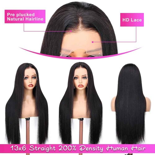 SOPSFR 13x6 Straight Lace Front Wigs Human Hair for Women HD Transparent Lace Wigs Human Hair 200% Density Glueless Wigs Human Hair Pre Plucked Natural Hairline 20Inch