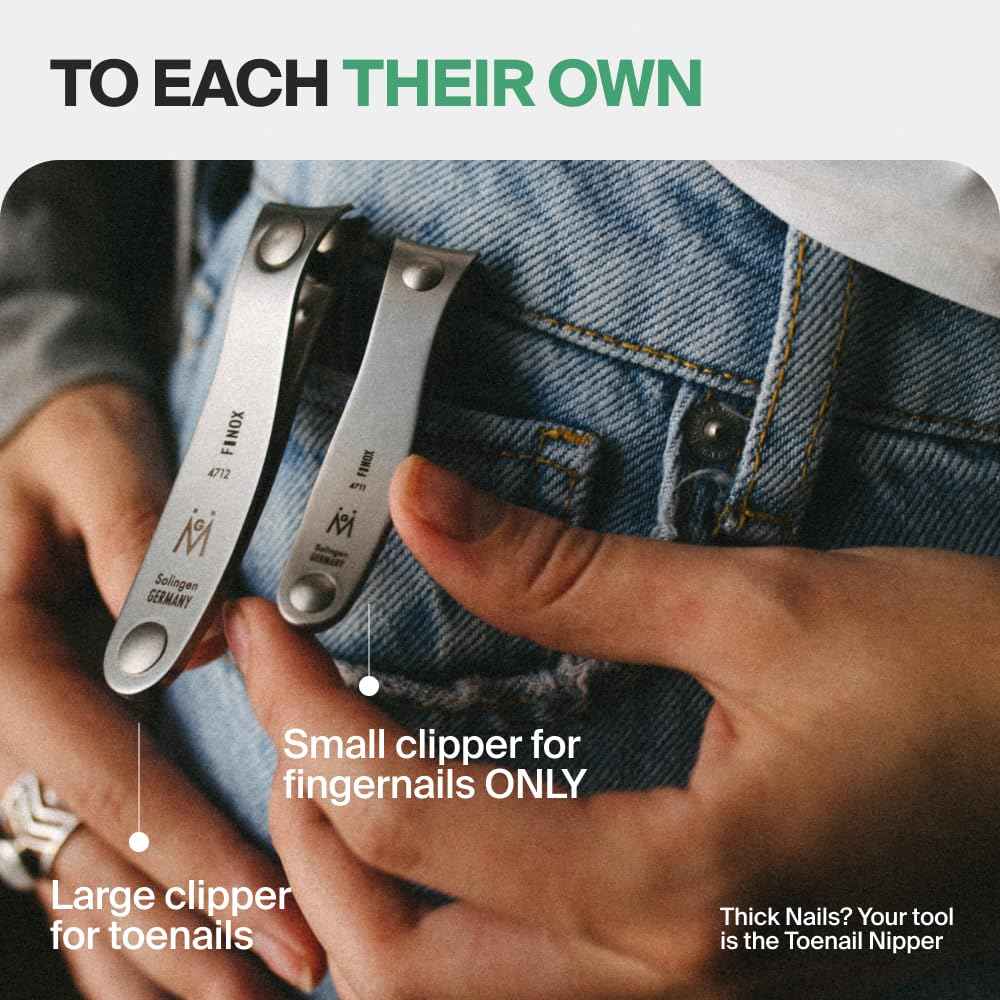 GERMANIKURE Professional Nail Clipper Set - Fingernail Clipper & Toenail Clipper with Leather Cases - Ethically Made in Solingen Germany - FINOX Surgical Stainless Steel Manicure and Pedicure Tools