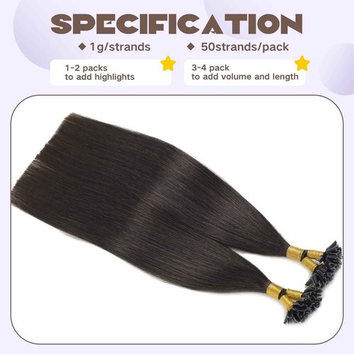 Sindra U Tip Hair Extensions Real Human Hair Color Natural Black 20 Inch 50 Grams 50 Strands/Pack Straight New Generation Keratin Fusion Extensions（Utip#1b-20inch）