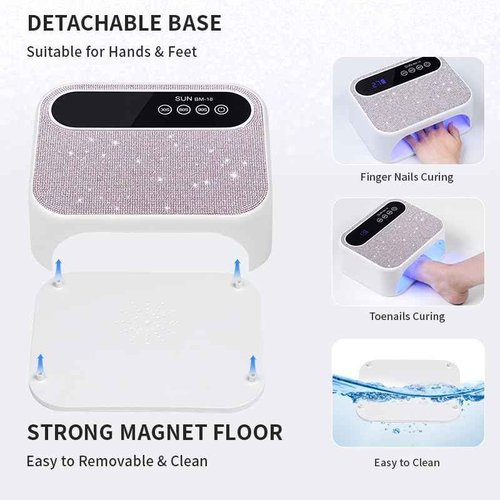 HeerMua Cordless UV Nail Lamp, 268W Rechargeable UV Gel Nail Light, Sparkling Rhinestones Diamond UV Light, Professional Fast Curing Nail Dryer with 4 Timers Touch Control Auto Sensor for Salon & Home
