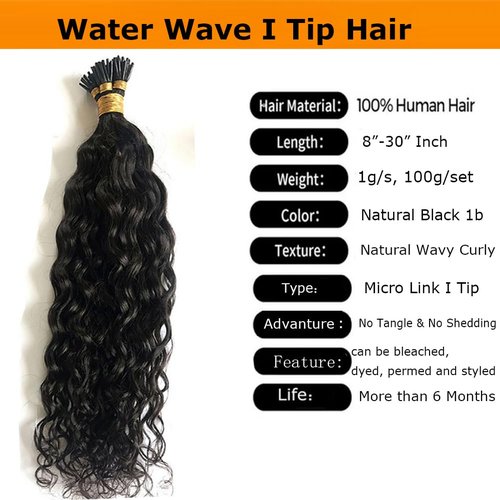 Kiss darling LASHES Water Wave I Tip Human Hair Extension Pre Bonded Raw I Tip Keratin Fushion Hair Natural Wavy Curly 100g/100 strand 24inch Microlink Beads I Tip Hair Extensions