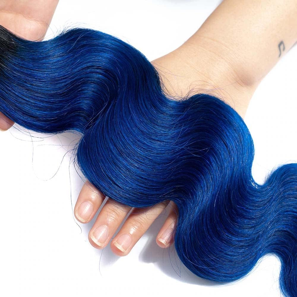 Habiliana Bundles Human Hair 16 18 20 Inch Body Wave T1B Blue Human Hair Bundles 11A Unprocessed Brazilian Virgin Quick Weave Hair Extensions for Black Women