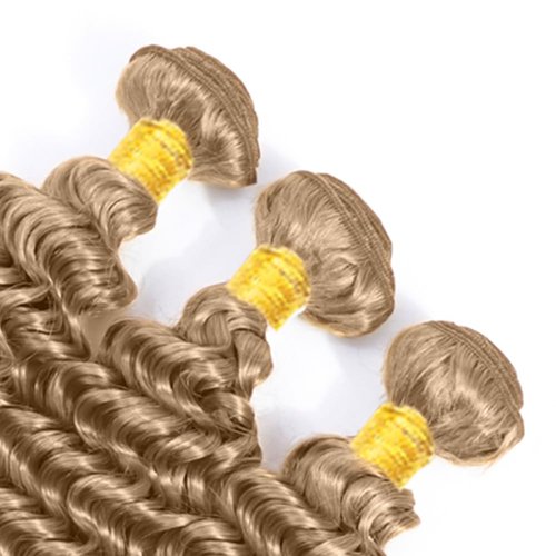 #22 Blonde Bundles Human Hair Deep Wave Bundles 30 32 34 Inch Unprocessed Brazilian Virgin Hair Ash Blonde Deep Wave 3 Bundle Human Hair Extensions 50 Gram Per Bundle
