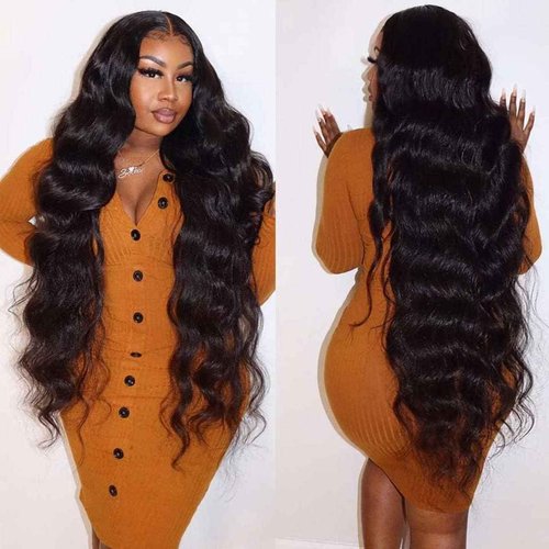 Uveous Wear and Go Glueless Wigs Human Hair Pre Cut HD Lace 5X5 Body Wave Lace Wigs Human Hair Pre Plucked 180% Density 3 Seconds to Wear Glueless Wigs for Beginners 28 Inch, Black